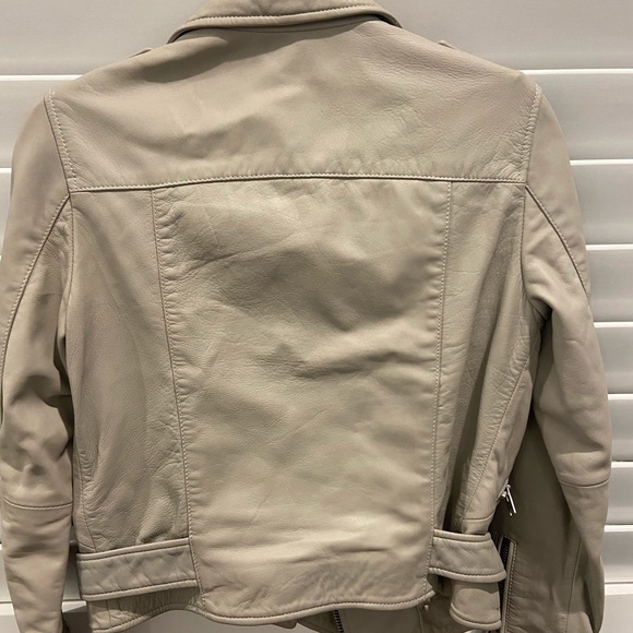 All Saints Light Taupe Leather Moto Jacket - Picture 5 of 8
